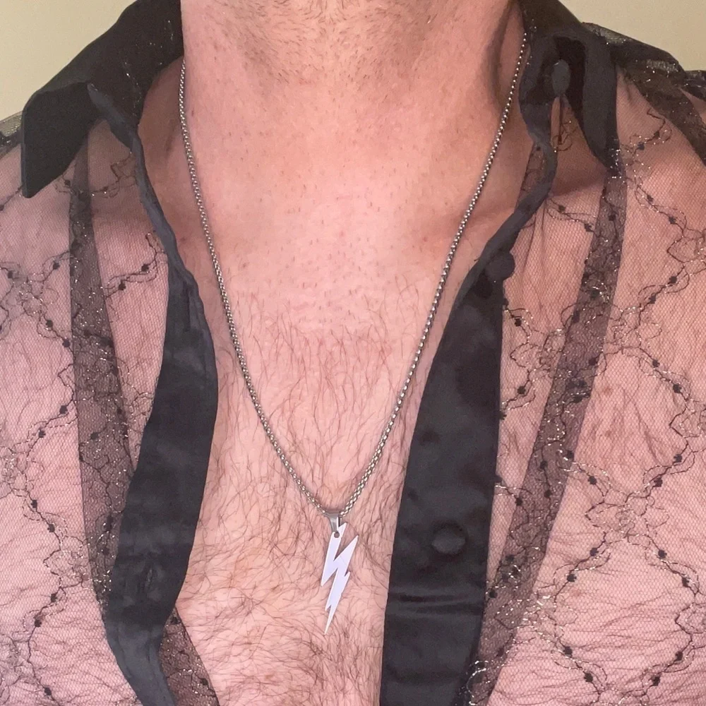 Lightning Bolt Necklace Mens Silver Tone New With Tags Fashion Pendant - Picture 3 of 4